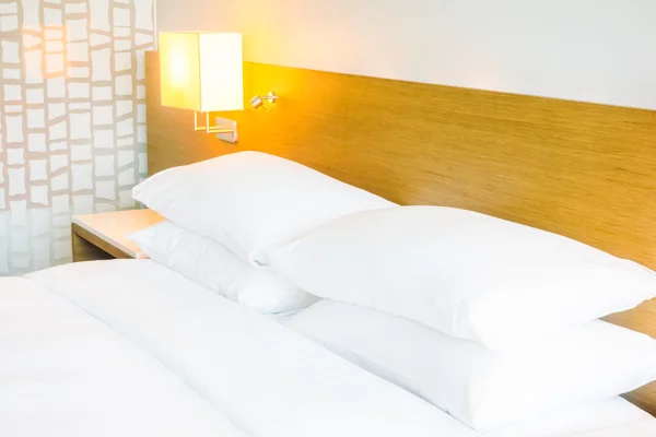 Luxury and comfort white pillows on bed — Stock Photo, Image