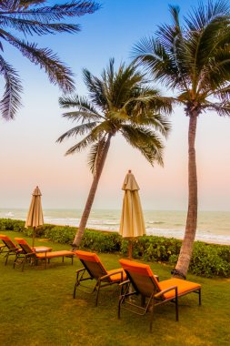 Boş şemsiye ve plaj sandalye