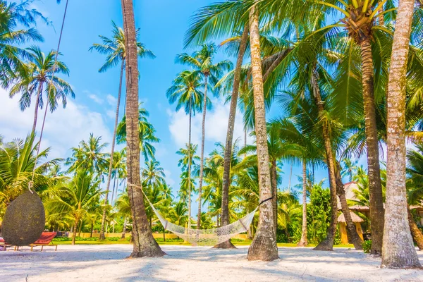 Rede vazia na bela praia tropical — Fotografia de Stock