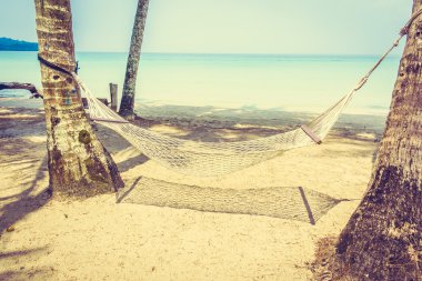 Boş hamak güzel tropik sahilde
