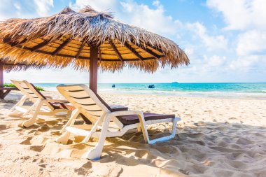 Şemsiye ve tropikal plaj sandalye