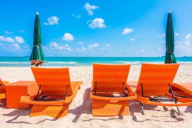 Şemsiye ve tropikal plaj sandalye