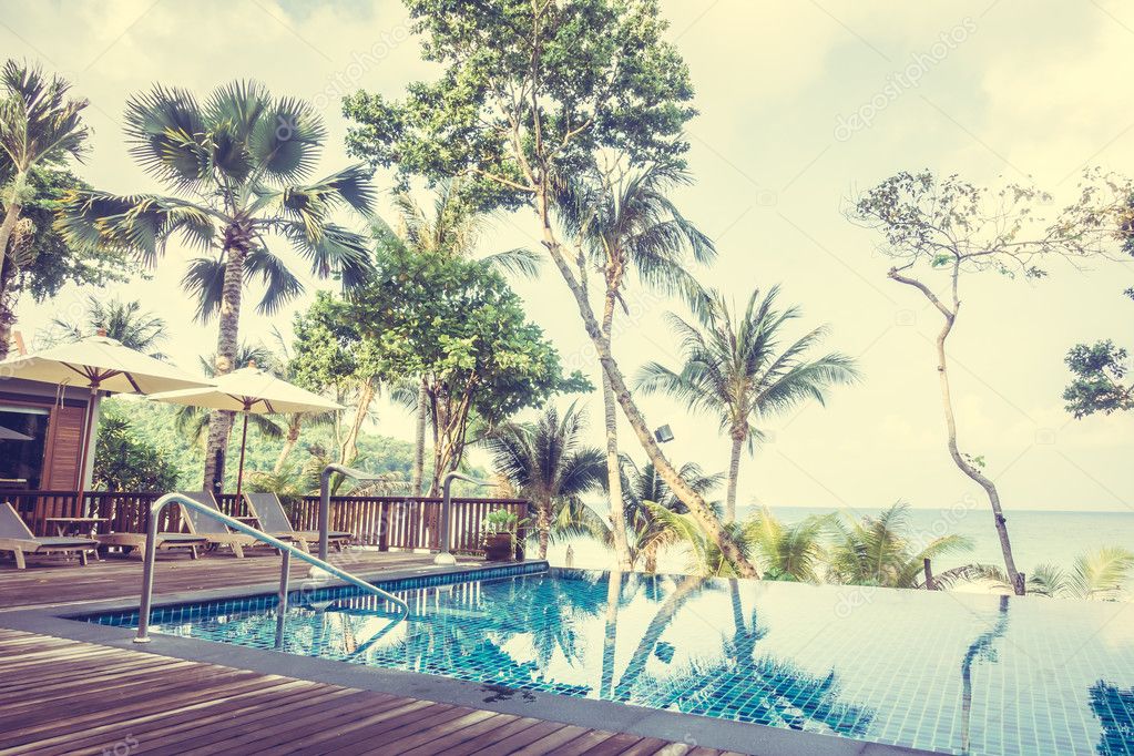 Swimming Pool Nearby Beach And Sea Stock Photo