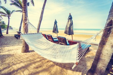 Tropik sahilde boş hamak