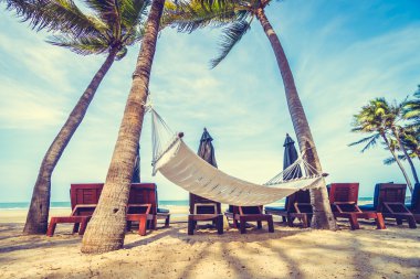 Tropik sahilde boş hamak