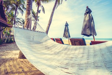 Tropik sahilde boş hamak