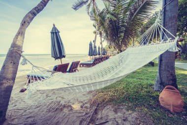 Tropik sahilde boş hamak