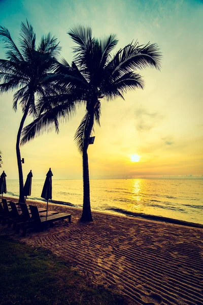 Cocos palmbomen op strand en zee — Stockfoto