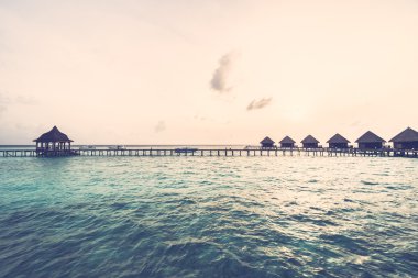 Maldivler Adası üzerinde güzel tropikal gün batımı