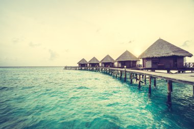 Maldivler Adası üzerinde güzel tropikal gün batımı