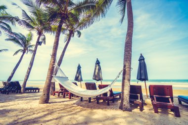 Tropik sahilde boş hamak