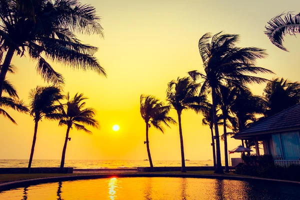 Palmera de silueta con puesta de sol — Foto de Stock