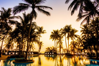 Güzel lüks açık şemsiye ve sandalyeler