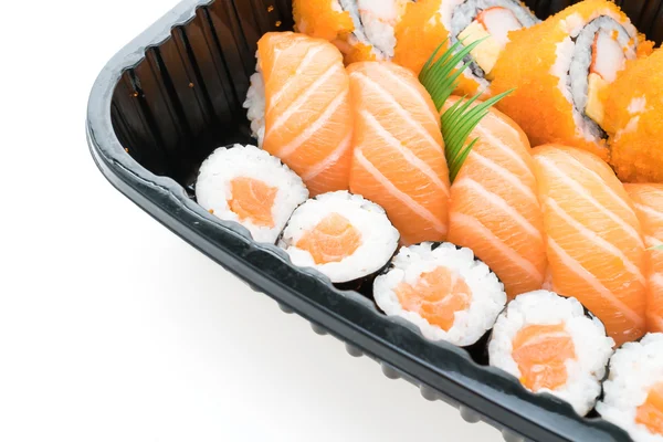 Scatola di sushi con sushi al salmone — Foto Stock