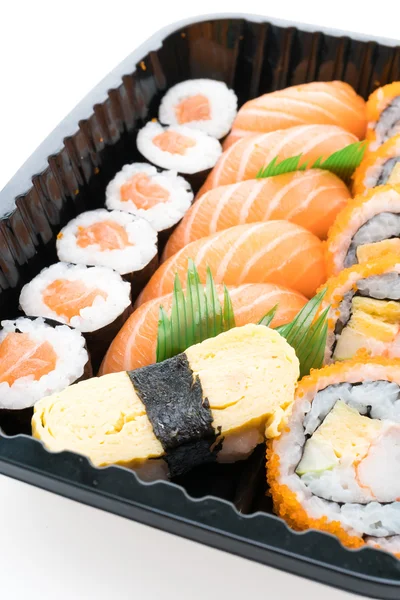 Sushi box s sushi roll losos — Stock fotografie