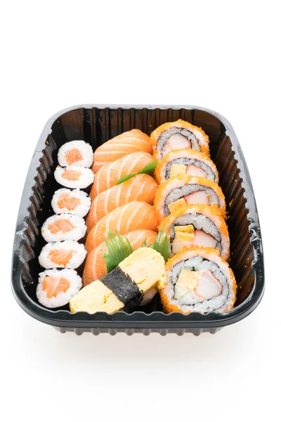 Sushi box met broodje zalm sushi — Stockfoto