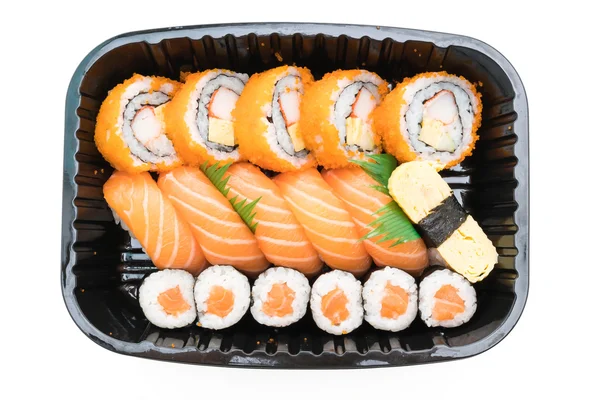 Sushi-Box mit frischen Lachs-Sushi — Stockfoto