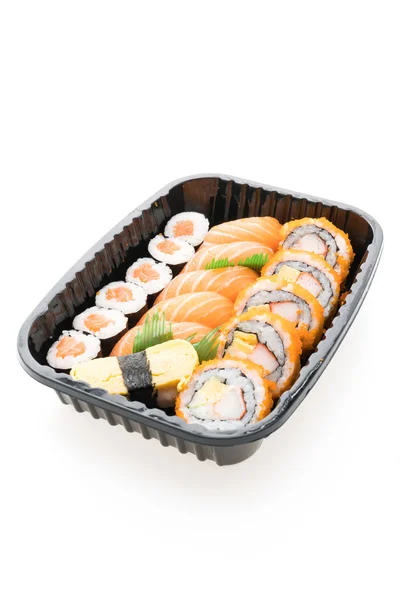 Sushi box s roll čerstvý losos — Stock fotografie