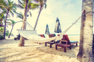 Tropik sahilde boş hamak