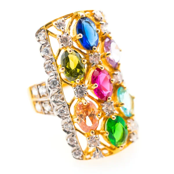 보석 다이아몬드와 아름 다운 럭셔리 골드 반지 — 스톡 사진