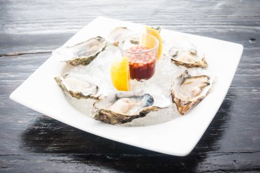 Buzlu taze istiridye. 