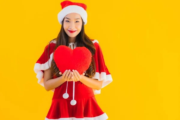 Porträtt Vacker Ung Asiatisk Jul Kläder Och Hatt Leende Glad — Stockfoto