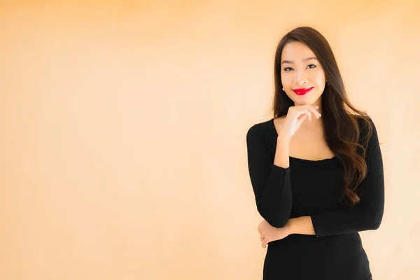 Retrato Hermosa Joven Asiática Mujer Feliz Sonrisa Acción Color Aislado —  Fotos de Stock
