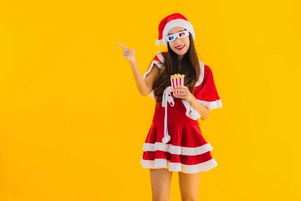 Retrato Hermosa Joven Mujer Asiática Usar Navidad Ropa Sombrero Con —  Fotos de Stock