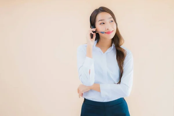Portrait Beautiful Young Asian Business Woman Headphone Call Center Color — Stock Photo, Image