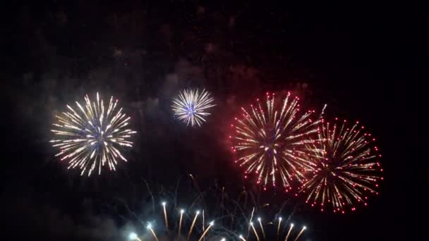 Images Rapprochées Feux Artifice Explosant Dans Ciel Nocturne — Video