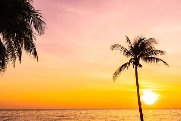 Schöne Landschaft Des Meeres Ozean Mit Silhouette Kokospalme Bei Sonnenuntergang — Stockfoto
