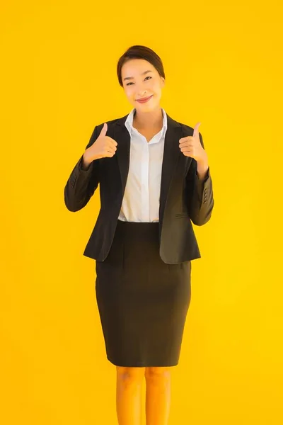 Beautiful Portrait Young Business Asian Woman Happy Smile Many Action — Stock Photo, Image