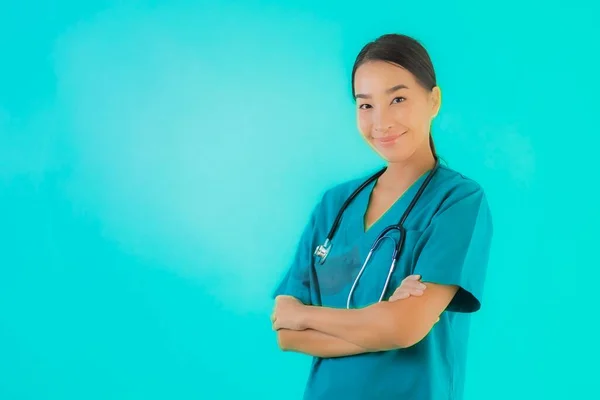 Ritratto Bella Giovane Medico Asiatico Donna Felice Sorriso Lavoro Ospedale — Foto Stock