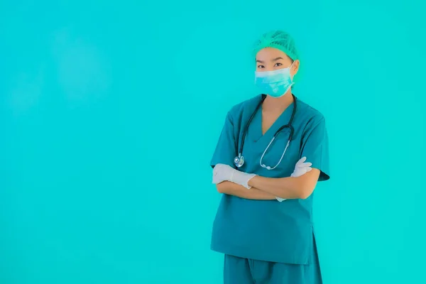 Portrait Belle Jeune Asiatique Médecin Femme Avec Masque Lunettes Pour — Photo