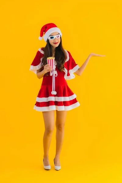 Retrato Hermosa Joven Mujer Asiática Usar Navidad Ropa Sombrero Con — Foto de Stock