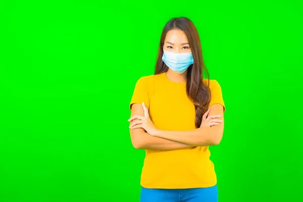 Portrait Beautiful Young Asian Woman Wear Mask Protect Covid19 Coronavirus — Stock Photo, Image