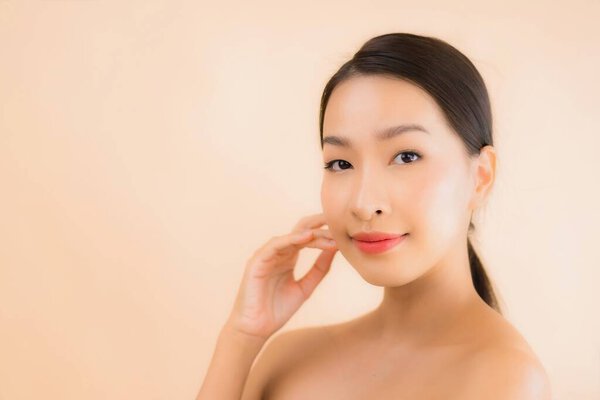 Portrait beautiful young asian face woman with beauty spa wellness and cosmetic makeup concept