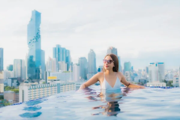 Portrait Beautiful Young Asian Woman Relax Happy Smile Leisure Outdoor — Stock Photo, Image