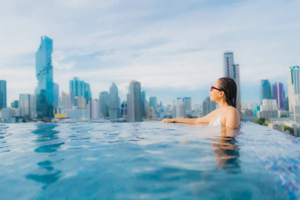 Portrait Beautiful Young Asian Woman Relax Happy Smile Leisure Outdoor — Stock Photo, Image