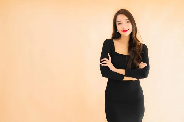 Porträtt Vacker Ung Asiatisk Kvinna Glad Leende Aktion Färg Isolerad — Stockfoto