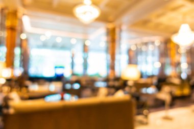 Özet olarak, arka plan için otel lobisi, bar ve restoran iç mekanı soyut bulanıklığı.