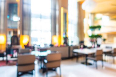 Özet olarak, arka plan için otel lobisi, bar ve restoran iç mekanı soyut bulanıklığı.