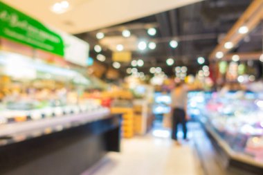 Alış veriş merkezinin arka plandaki süpermarketinin soyut bulanıklığı ve defocus süpermarketi