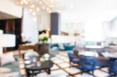 Özet olarak, arka plan için otel lobisi, bar ve restoran iç mekanı soyut bulanıklığı.