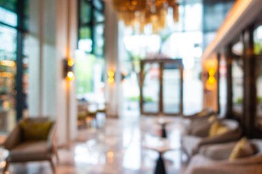 Soyut bulanıklık ve odağını kaybetmiş otel lobisinin iç odası