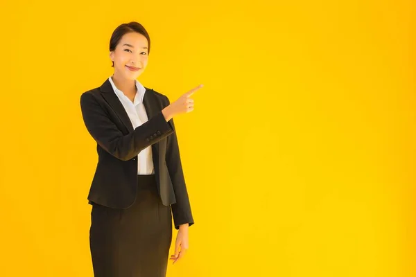 Bonito Retrato Jovem Negócio Asiático Mulher Feliz Sorriso Muitos Ação — Fotografia de Stock