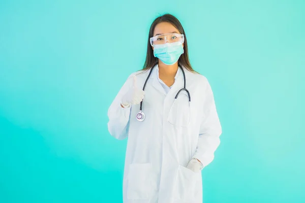 Portrait Belle Jeune Asiatique Médecin Femme Avec Masque Travail Clinique — Photo