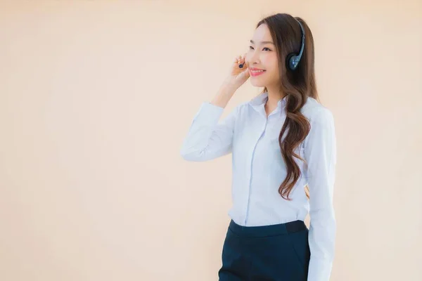 Portrait Beautiful Young Asian Business Woman Headphone Call Center Color — Stock Photo, Image