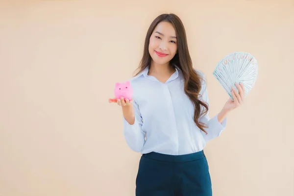 Retrato Hermosa Joven Negocio Asiático Mujer Con Dinero Efectivo Dinero — Foto de Stock