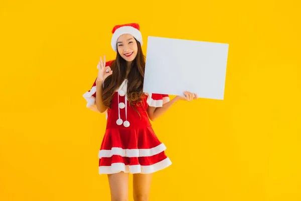 Portrait Belle Jeune Femme Asiatique Vêtements Noël Chapeau Sourire Avec — Photo